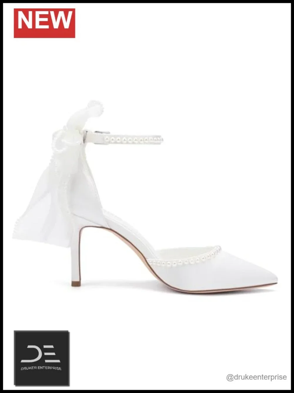 Silky Satin Pearl High Heel Bridal Shoes Pointed Toe with Bow Back